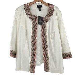 trenz by Theresa Renz women's jacket blazer White cotton embroidered size 2X new